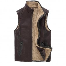 MEN'S SUEDE BROWN VERTICAL POCKET VEST 125618419QX