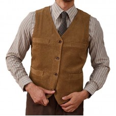 Men's Vintage Thin Corduroy Slim Fit Single Breasted Suit Vest 37947462M