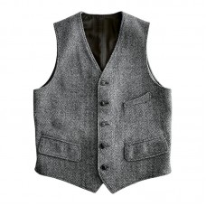 Men's Retro Herringbone V-Neck Single-Breasted Multi-pocket Vest 63551775M