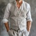 Men's Casual Cotton Linen V-neck Single-breasted Patch Pockets Vest 65597423M